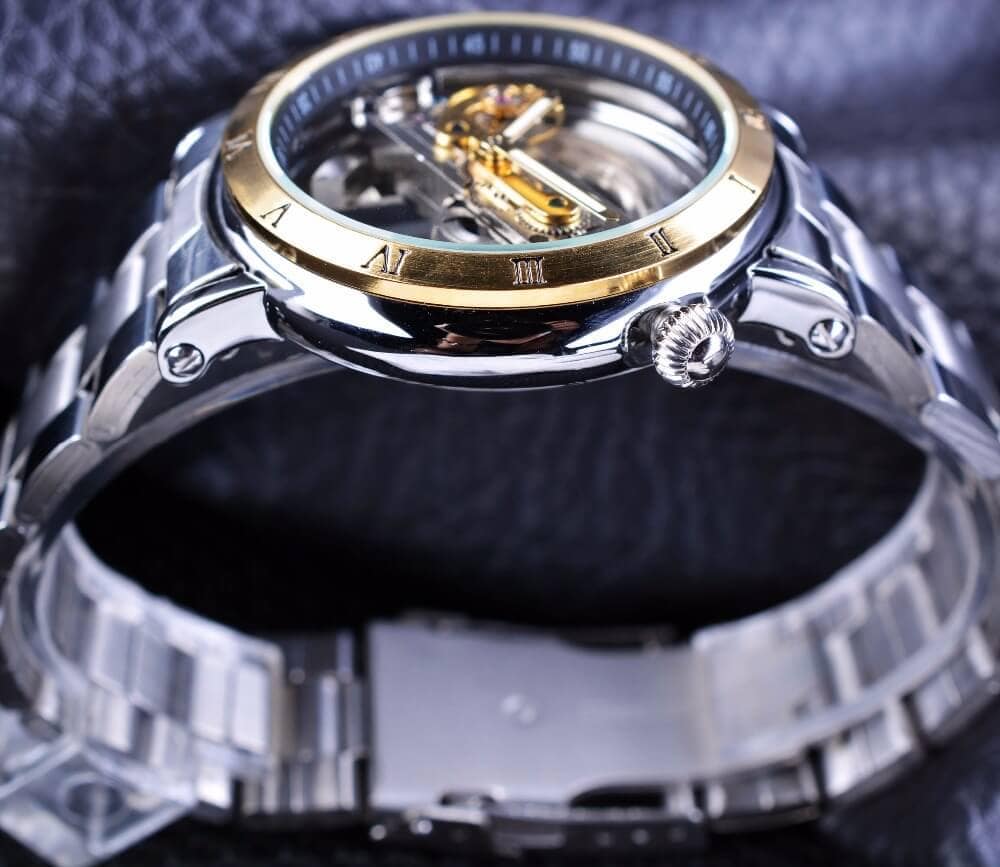 นาฬิกาข้อมือ Forsining สายสแตนเลส ขอบทอง รุ่น S1003