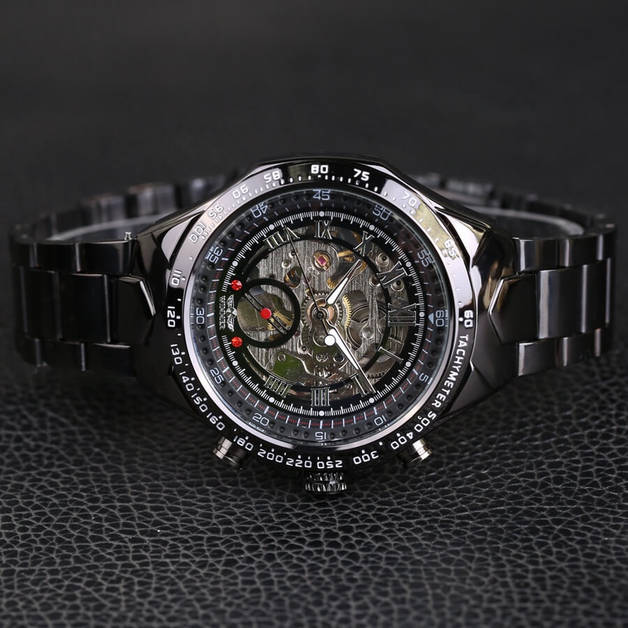 นาฬิกาข้อมือ Winner สายสแตนเลสดำ รุ่น GMT886