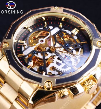 นาฬิกาข้อมือ Forsining สายสแตนเลสทอง รุ่น GMT982