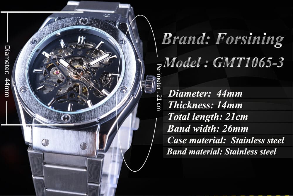 นาฬิกาข้อมือ Forsining สายสแตนเลสเงิน รุ่น GMT1065